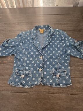 Vintage Y2K DGDrama Gold Daisy Floral Denim JeanJacket Blazer XL 90s Cottagecore